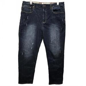 Frye And Co. Men's Straight Leg Dark Wash Distressed Whiskered Jeans Size 38X30